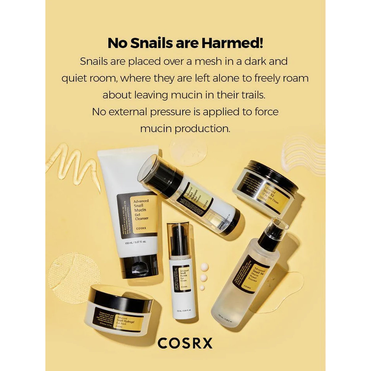 Display of COSRX snail essence set, featuring its sleek design and emphasizing the nourishing properties for healthy skin.