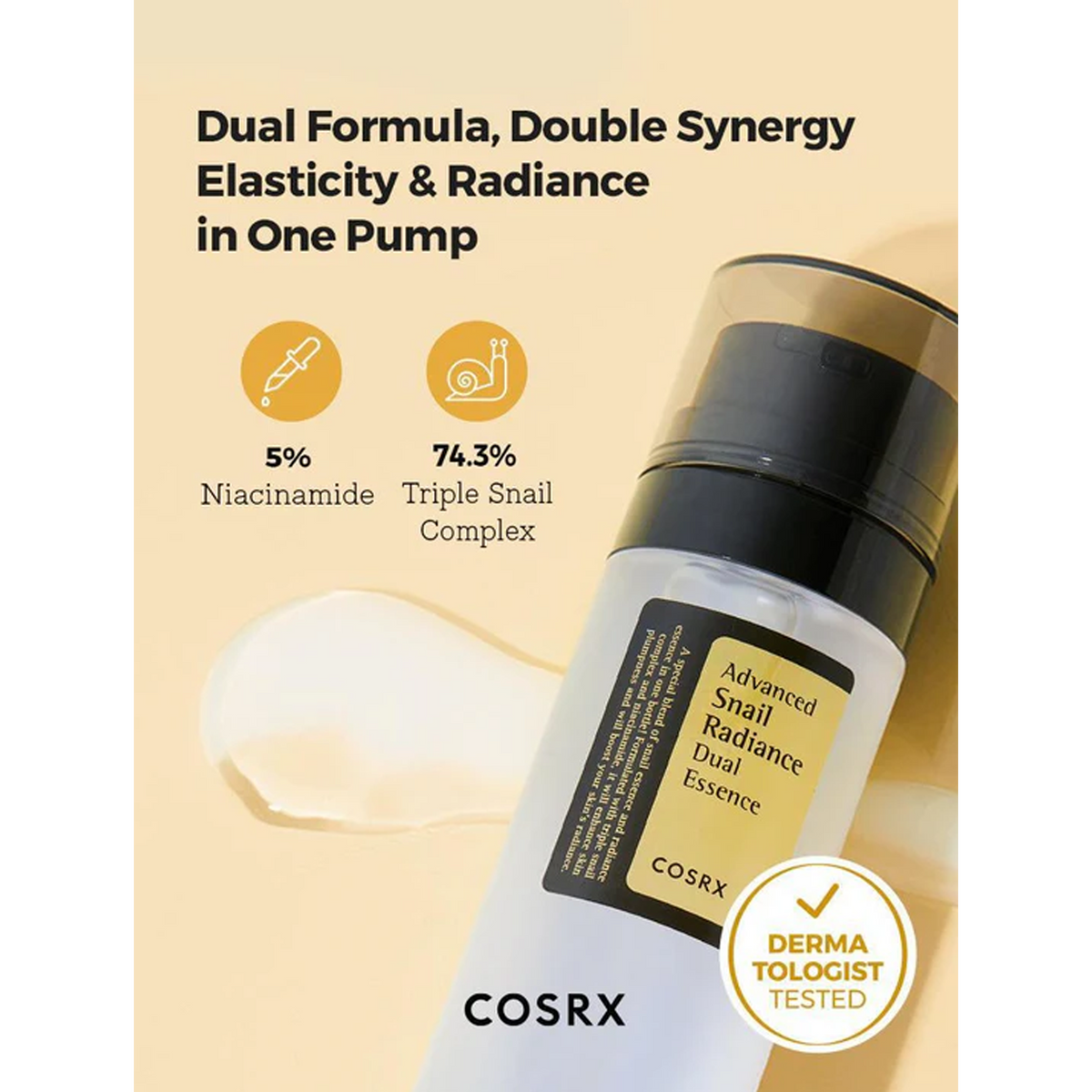COSRX Advanced Snail Radiance Dual Essence - Dual Formula, Double Synergy Elasticity & Radiance in One Pump