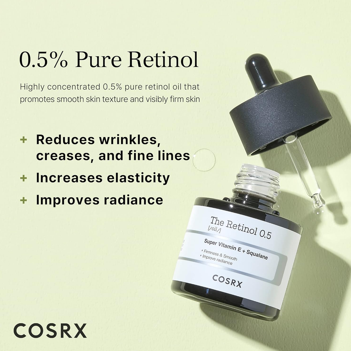 0.5% Pure Retinol

Highly concentrated 0.5% pure retinol oil that promotes smooth skin texture and visibly firm skin