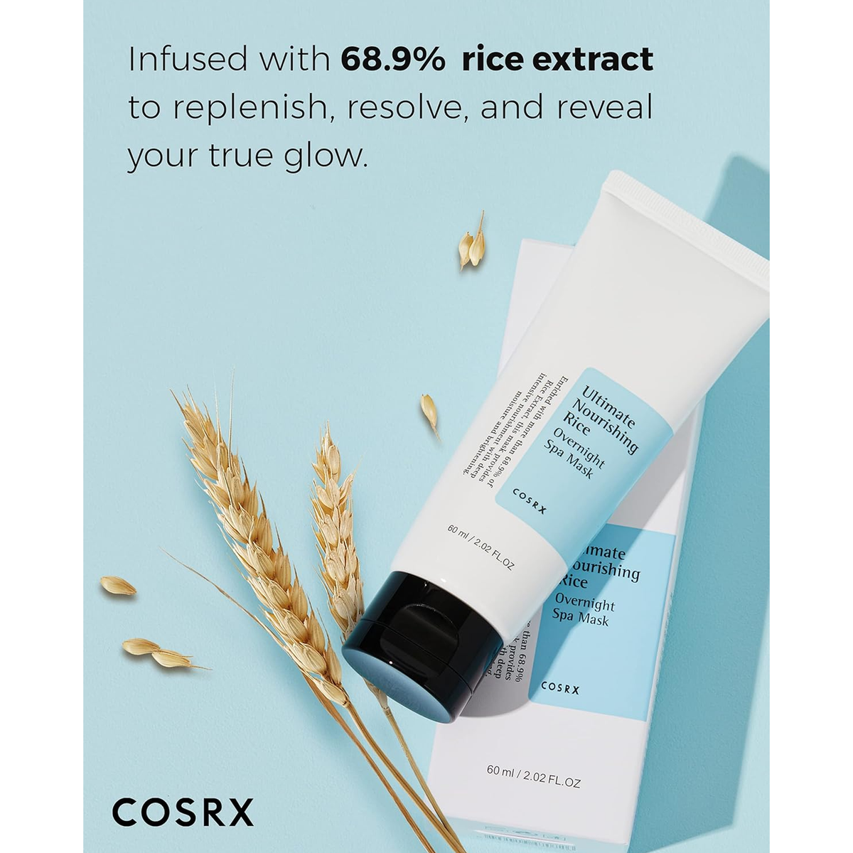 COSRX Ultimate Nourishing Rice Spa Overnight Mask - Infused with 68.9% rice extract to replenish, resolve, and reveal your true glow.