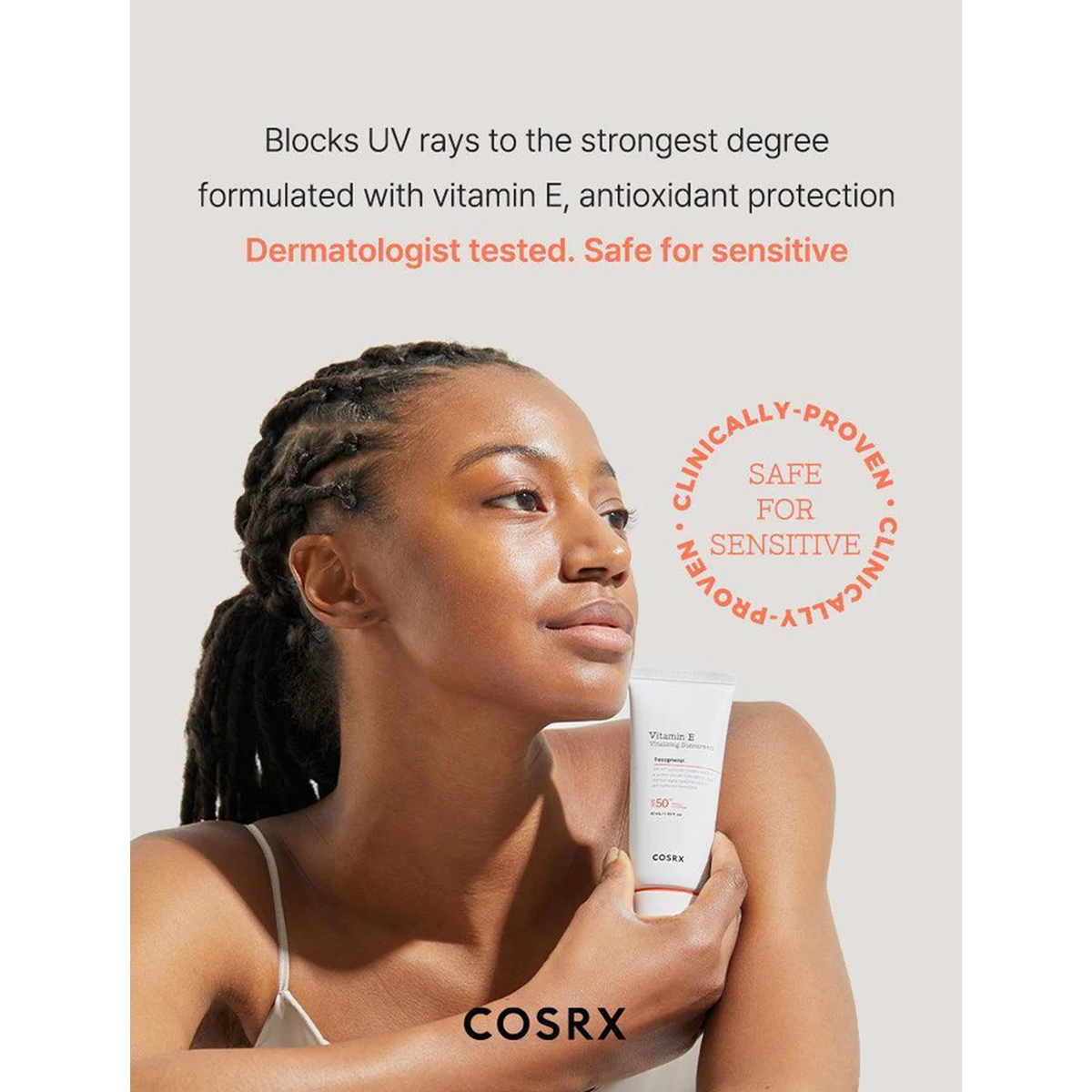 COSRX Vitamin e Vitalizing Sunscreen spf 50+ - Blocks UV rays to the strongest degree formulated with vitamin E, antioxidant protection
Dermatologist tested. Safe for sensitive