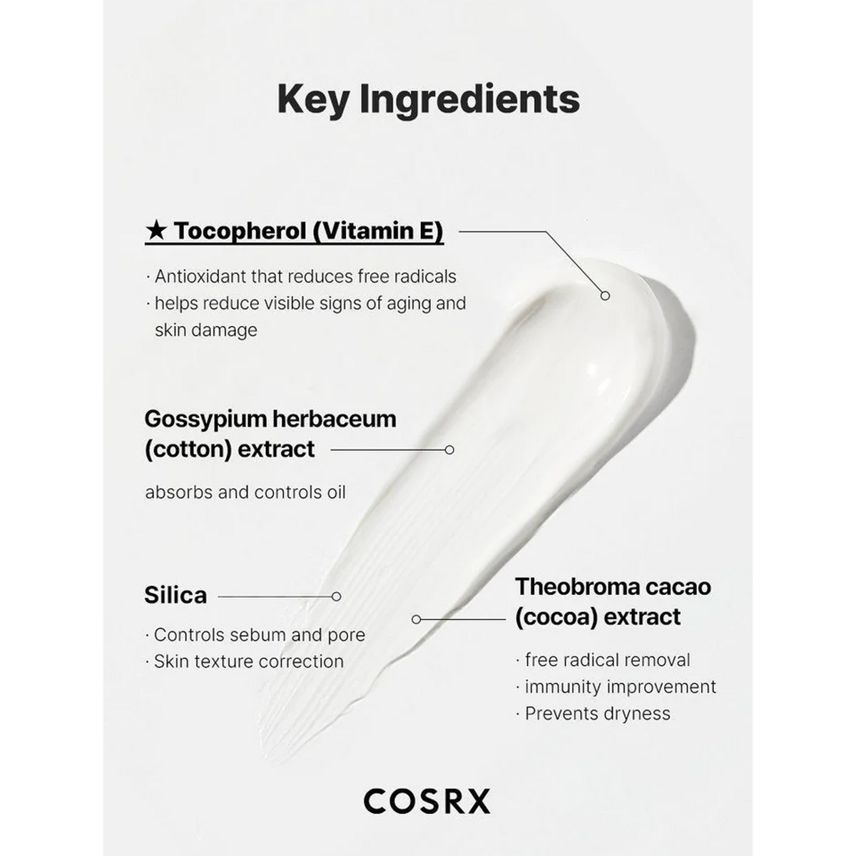COSRX Vitamin e Vitalizing Sunscreen spf 50+ - Key Ingredients