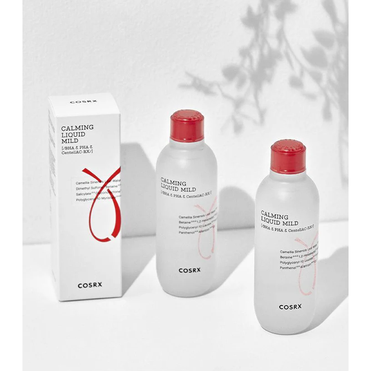 Cleansing water bottle and box from AC Collection, featuring ingredients for acne prevention and skin soothing.