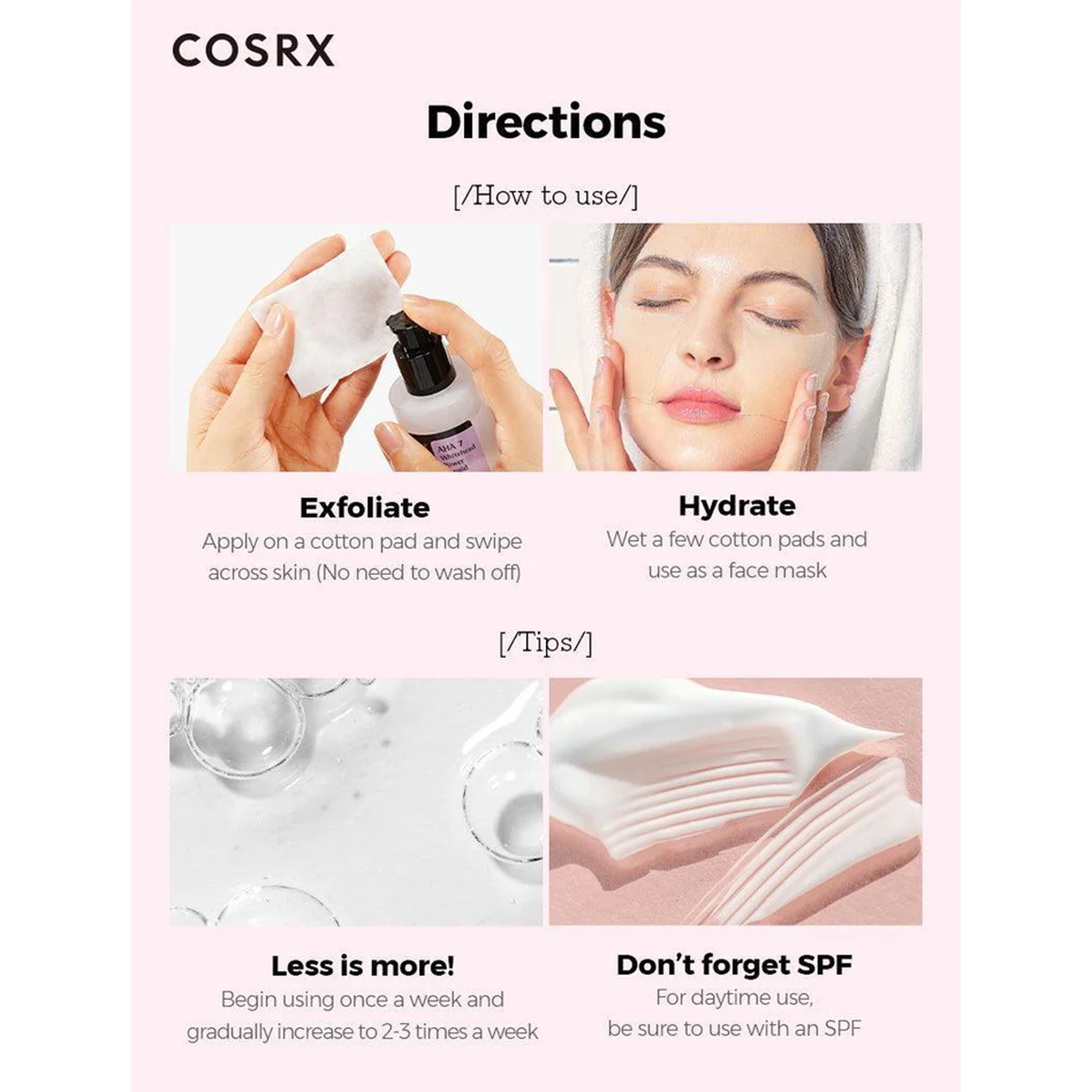 COSRX aha 7 Whitehead Power Liquid - Directions