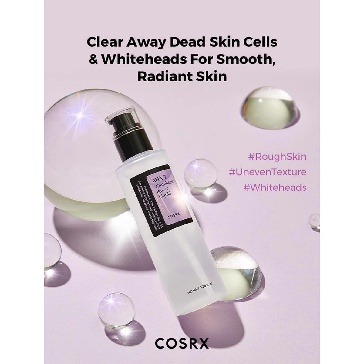 COSRX aha 7 Whitehead Power Liquid -  Clear Away Dead Skin Cells
& Whiteheads For Smooth,
Radiant Skin